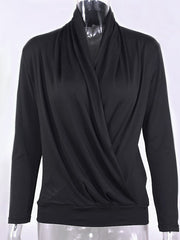 Blouse Pleated Solid / Plain Color Modern Cross Front Standard Spring, Fall, Winter, Summer Black Pink White for Women