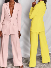 Blazer Office Suit Pants Sets Dress Pants Business Black Yellow Office Daily Solid Color Shirt Collar S M L XL XXL for Women