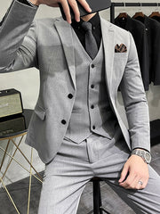 Black Light Grey Dark Gray Men's Party / Evening Prom Suits 3 Piece Solid Colored Tailored Fit Single Breasted Two-buttons