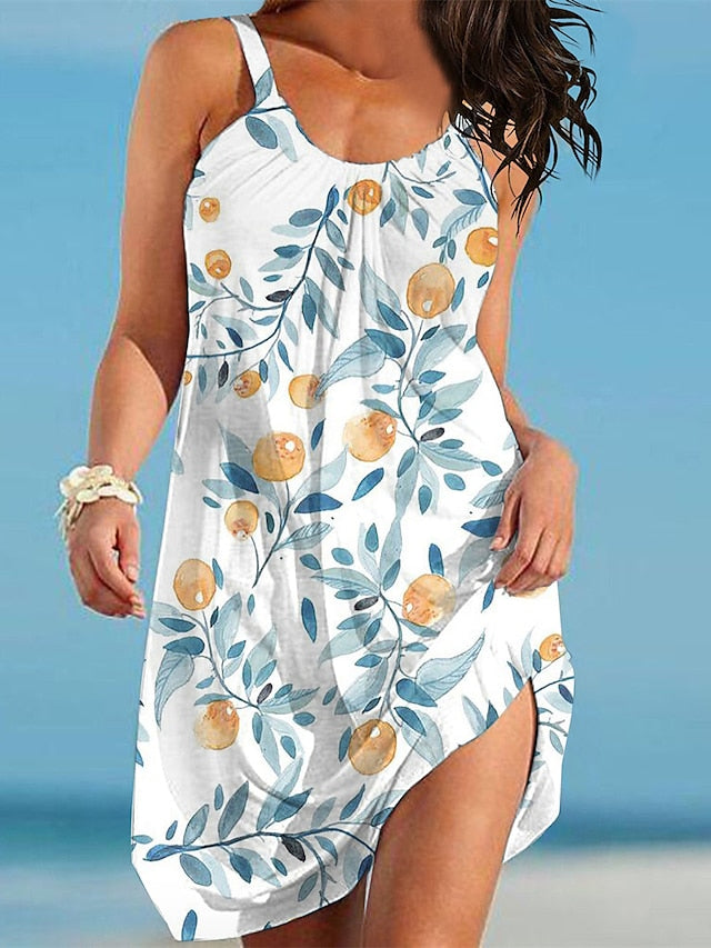 Beach Dress Beach Wear Mini Dress Print Basic Casual Leaf Spaghetti Strap Sleeveless Regular Fit Daily Vacation White Pink  Summer Spring S M L XL for Women