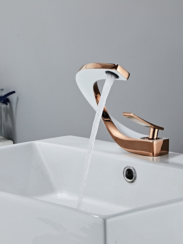 Bathroom Sink Mixer Faucet, Mono Wash Basin Single Handle Basin Taps Washroom, Monobloc Vessel Water Brass Tap Deck Mounted with Hot and Cold Hose