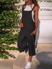 Black Jumpsuit for Women Overall Pocket Solid Color U Neck Streetwear Daily Vacation Regular Fit Strap Wine Army Green S M L Summer