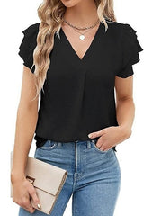 Blouse Ruffle Chiffon Solid / Plain Color Basic Summer Black White Sky Blue Green Rose Red for Women