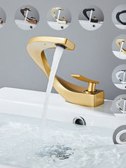 Bathroom Sink Mixer Faucet, Mono Wash Basin Single Handle Basin Taps Washroom, Monobloc Vessel Water Brass Tap Deck Mounted with Hot and Cold Hose