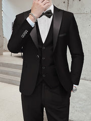 Black Burgundy Blue Men's Performance Party / Evening Tuxedos 3 Piece Peak N / A Tailored Fit Single Breasted One-button