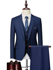 Black White Champagne Men's Wedding Party / Evening Suits 3 Piece Solid Colored Standard Fit Single Breasted One-button