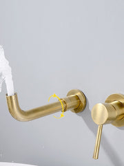 Bathroom Sink Faucet Wall Mount Brushed Wall Mounted Single Handle Two Holes Bath Taps