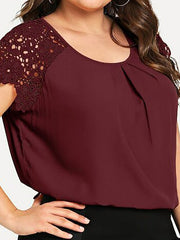 Blouse Black Yellow Wine Plain Short Sleeve Work Daily Streetwear Festival Crewneck Regular XL for Women