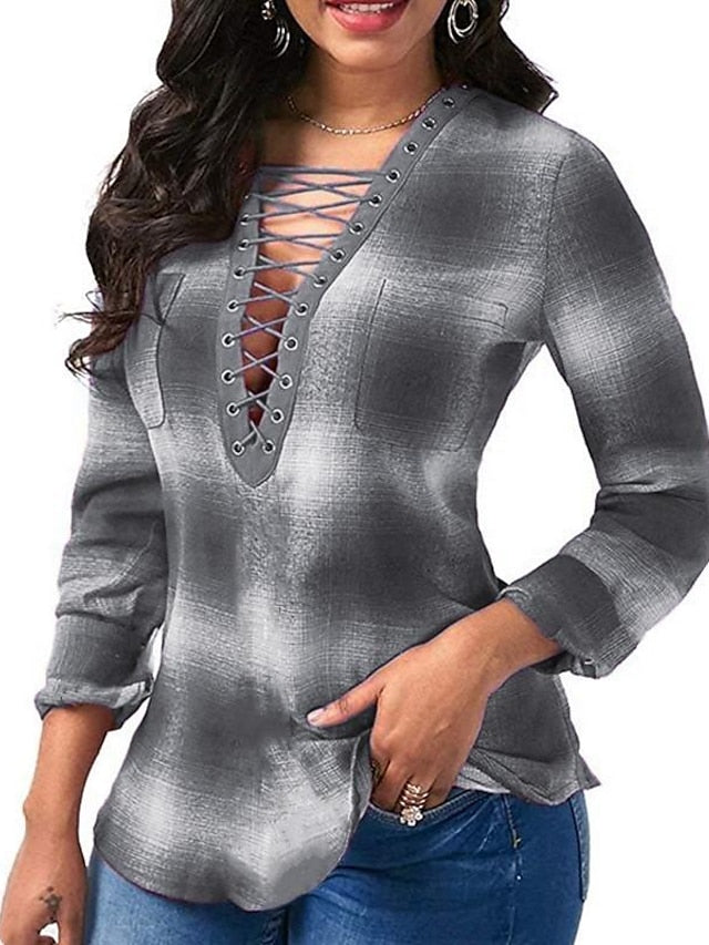 Blouse Patchwork Tie Dyed Classic V Neck Regular Spring &  Fall Green Blue Purple Orange Red for Women