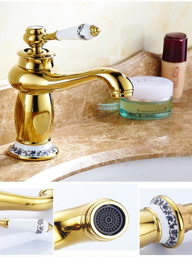 Bathroom Sink Faucet,Single Handle One Hole Brass Standard Spout,Brass Vintage Bathroom Sink Faucet Contain with Hot and Cold Water