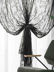 Black Sheer Curtain Lace Panels Grommet/Eyelet Curtain Drapes For Living Room Bedroom, Farmhouse Curtain for Kitchen Balcony Door Window Treatments Room Darkening