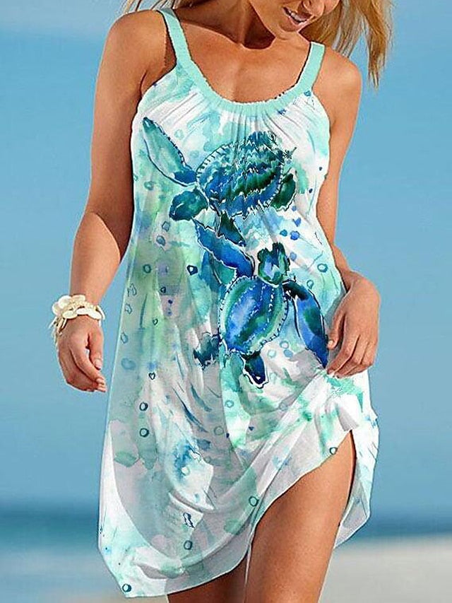 Beach Dress Resort Wear Beach Wear Mini Dress Print Tropical Fashion Rainbow Spaghetti Strap Sleeveless Loose Fit Outdoor Daily Rainbow Yellow  Summer Spring S M L XL for Women