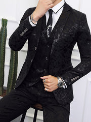 Black Dark Navy Men's Wedding Suits 3 Piece Patterned Standard Fit Single Breasted Two-buttons