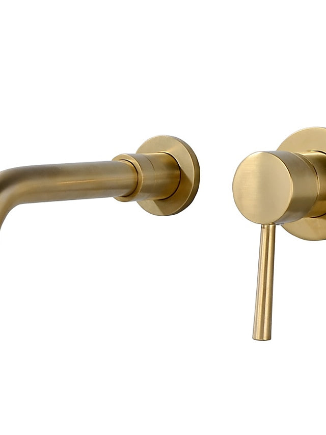 Bathroom Sink Faucet Wall Mount Brushed Wall Mounted Single Handle Two Holes Bath Taps