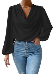 Blouse Solid Colored Basic V Neck Puff Balloon Standard Spring, Fall, Winter, Summer Black Blue Purple Pink Apricot for Women