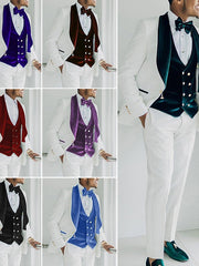 Black Red Burgundy Men's Wedding Tuxedos 3 Piece Shawl Collar Solid Colored Standard Fit Single Breasted One-button