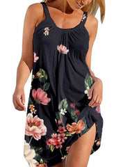 Beach Dress Beach Wear Mini Dress Print Modern Casual Floral Spaghetti Strap Sleeveless Loose Fit Outdoor Daily Black White  Summer Spring XXS XS S M for Women