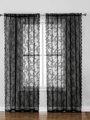 Black Sheer Curtain Lace Panels Grommet/Eyelet Curtain Drapes For Living Room Bedroom, Farmhouse Curtain for Kitchen Balcony Door Window Treatments Room Darkening