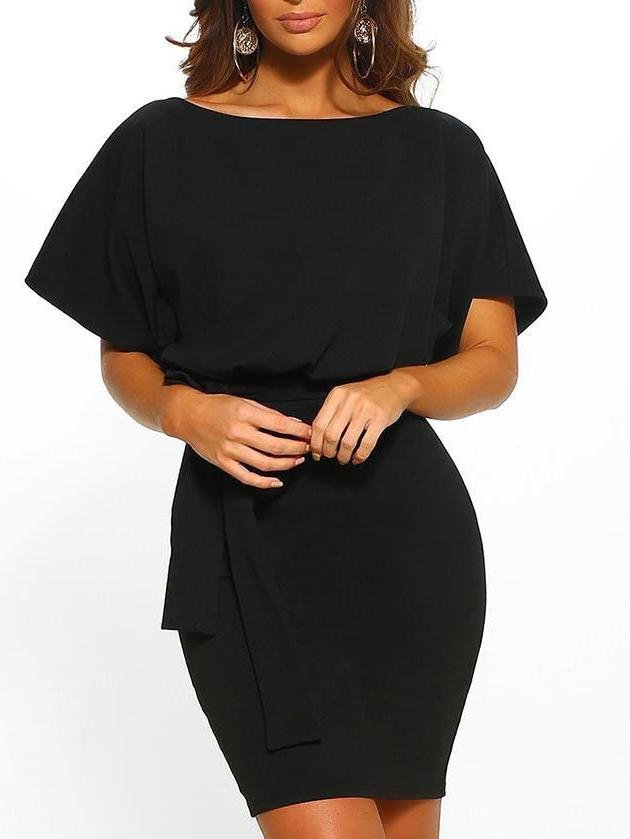 Belted Round Neck Short Sleeve Wrap Dress for Women