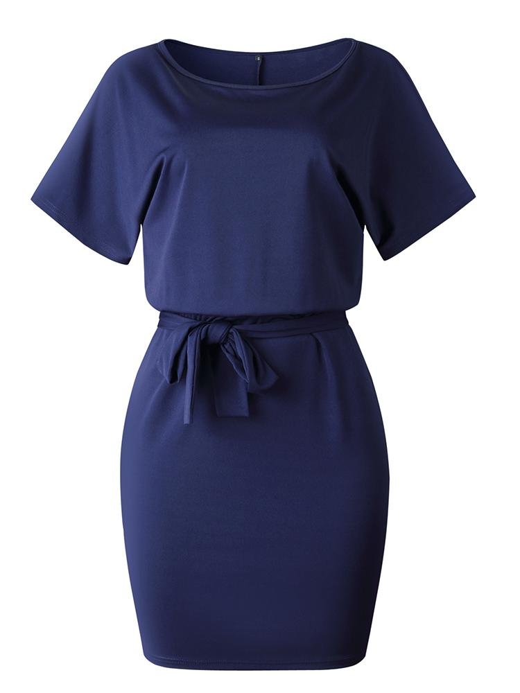 Belted Round Neck Short Sleeve Wrap Dress for Women