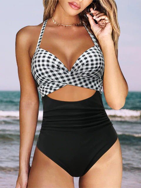 Bikinis Halter Cross Cutout One Piece Swimsuit for Women