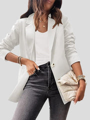 Blazers Casual Solid Lapel Slim Fit Long Sleeve Blazer for Women