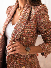 Blazers Check Print Double Breasted Long Sleeve Blazer for Women