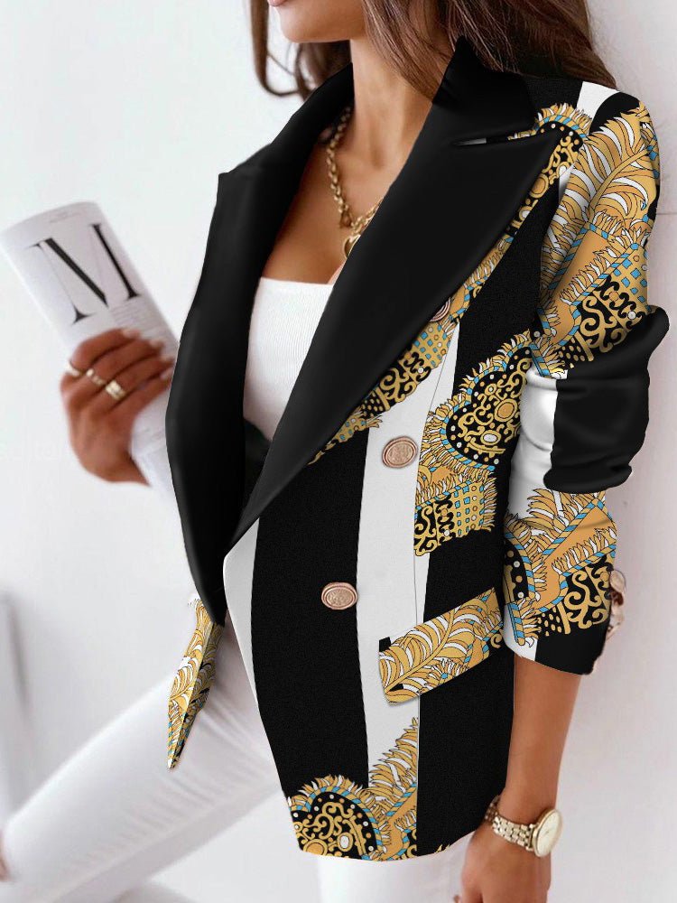 Blazers Double Breasted Long Sleeve Printed Blazer for Women