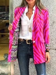 Blazers Double-Sided Printing Lapel Button Blazer for Women