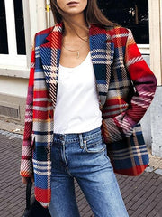 Blazers Fashion Check Print Lapel Button Blazer for Women