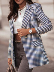 Blazers Fashion Plaid Print Button Long Sleeve Blazer for Women