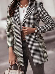 Blazers Fashion Plaid Print Button Long Sleeve Blazer for Women
