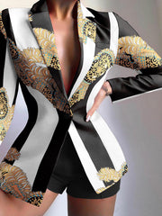 Blazers Fashion Print Lapel Button Long Sleeve Blazer for Women