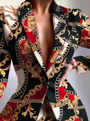 Blazers Fashion Print Lapel Button Long Sleeve Blazer for Women