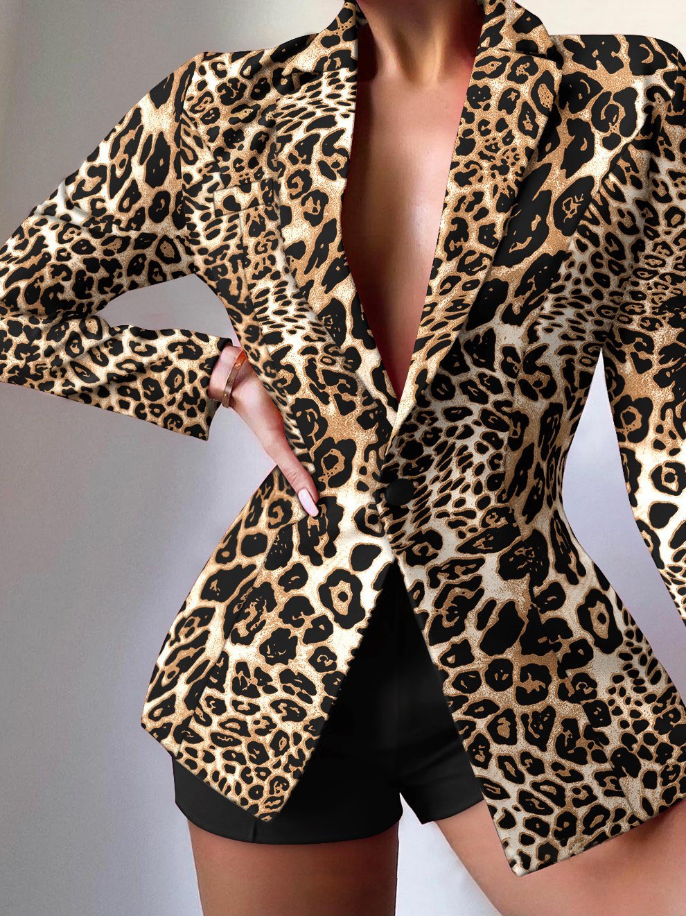 Blazers Fashion Print Lapel Button Long Sleeve Blazer for Women