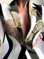 Blazers Fashion Print Lapel Button Long Sleeve Blazer for Women