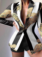 Blazers Fashion Print Lapel Button Long Sleeve Blazer for Women