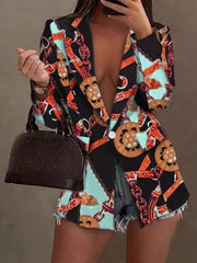 Blazers Fashion Print Lapel Long Sleeve Blazers for Women