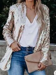 Blazers Fashion Sequin Lapel Long Sleeve Blazer for Women