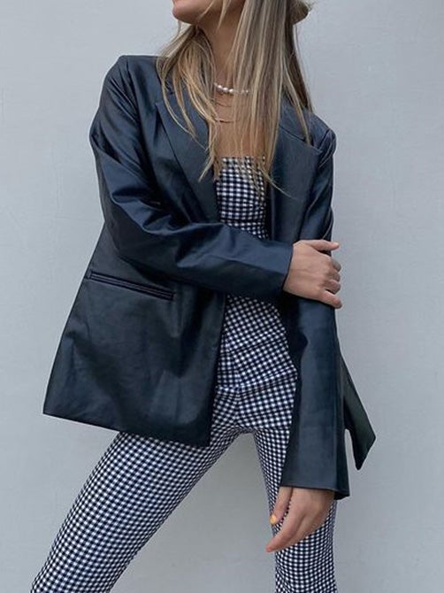 Blazers Fashionable Long Sleeve Leather Blazer for Women