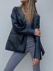Blazers Fashionable Long Sleeve Leather Blazer for Women