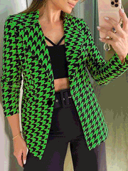 Blazers Houndstooth Lapel Long Sleeve Slim Blazers for Women
