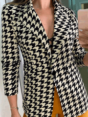 Blazers Houndstooth Lapel Long Sleeve Slim Blazers for Women