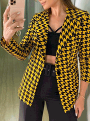 Blazers Houndstooth Lapel Long Sleeve Slim Blazers for Women