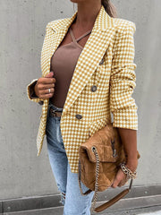 Blazers Houndstooth Print Lapel Button Slim Blazer for Women