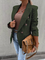 Blazers Houndstooth Print Lapel Button Slim Blazer for Women