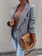 Blazers Houndstooth Print Lapel Button Slim Blazer for Women