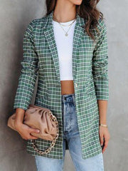 Blazers Lapel Check Print Slim Fit Blazer for Women