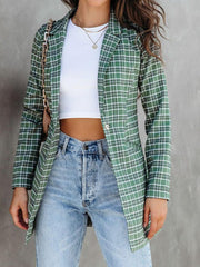Blazers Lapel Check Print Slim Fit Blazer for Women