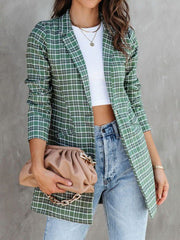 Blazers Lapel Check Print Slim Fit Blazer for Women